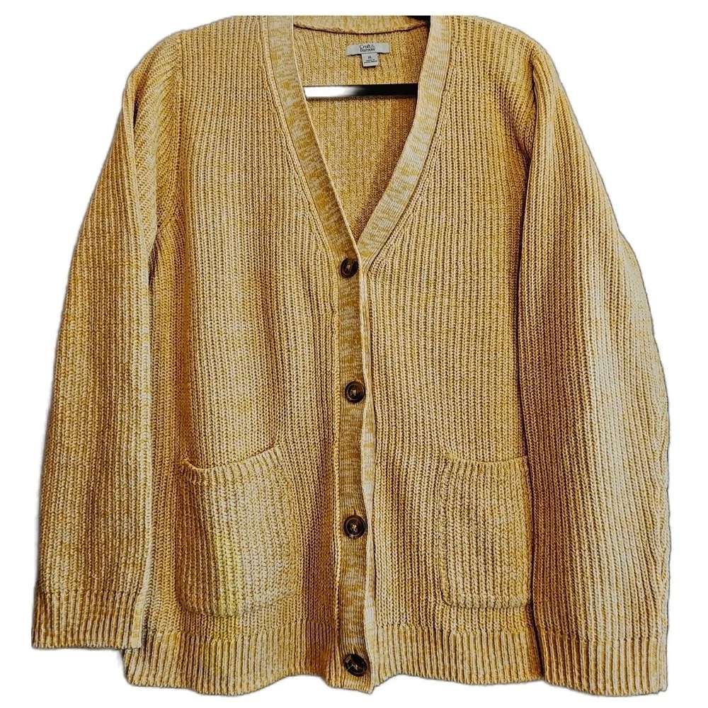 Croft & Barrow Womens XL Yellow Marled Shaker Knit Button Front Cardigan Sweater